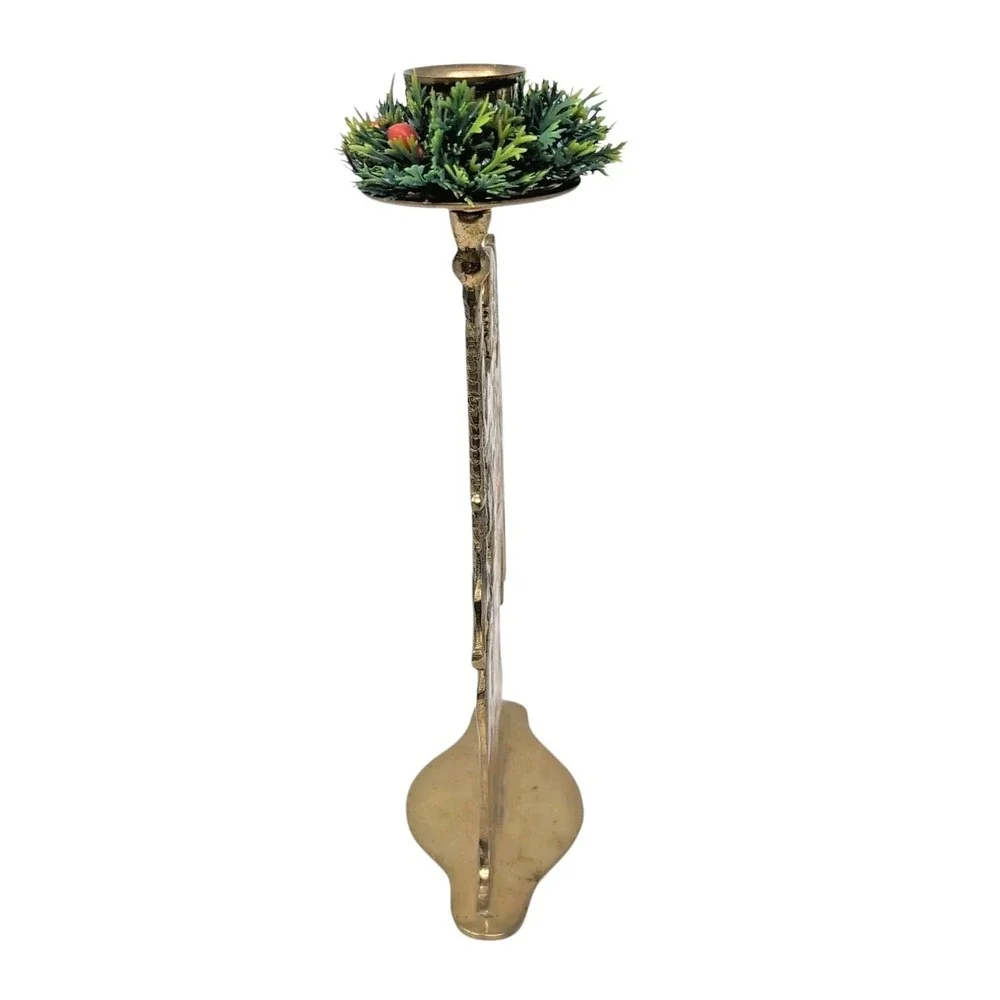 Vtg Solid Brass Angel Taper Candle Holder Christmas Kneeling Stand Two Sided